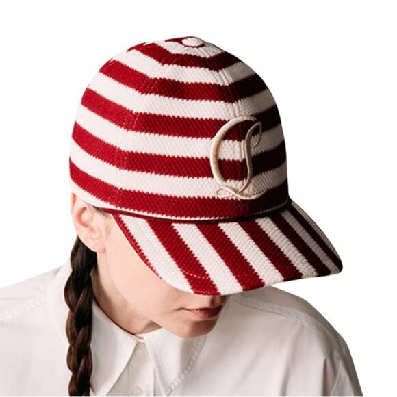 Christian Louboutin Mooncrest Hat Red White CL Monogram Sz M NWT main image 6